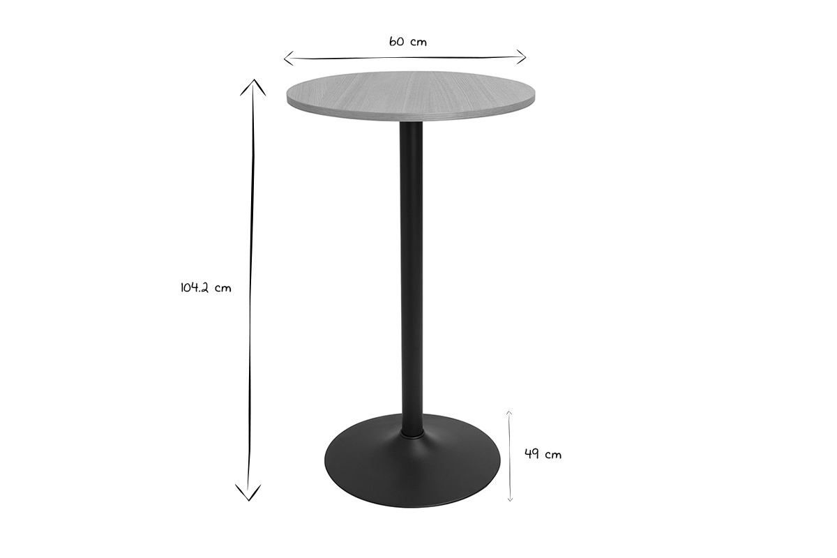 Table haute design ronde en bois clair chne et mtal noir D60 cm CALISTA