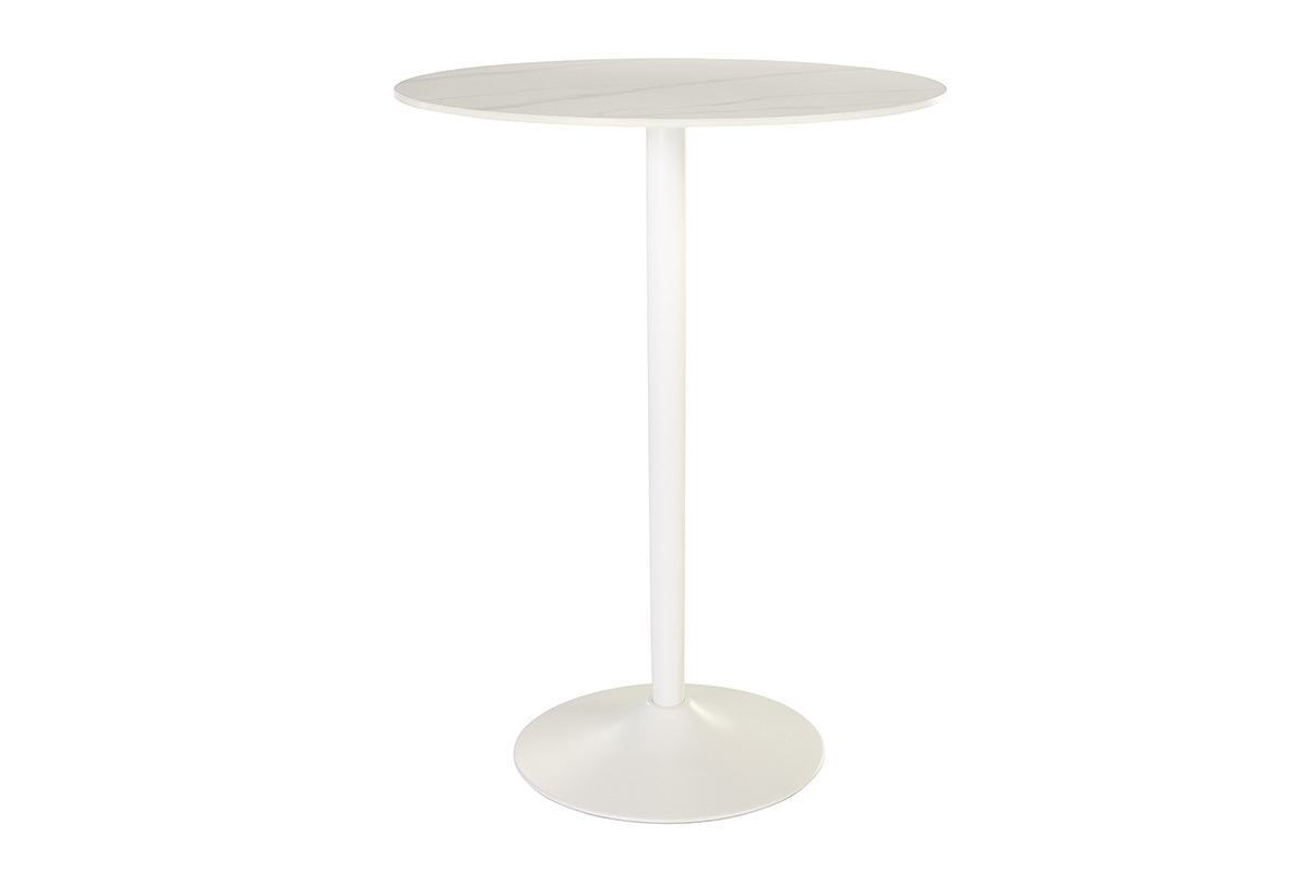 Table haute design ronde en c�ramique blanche et m�tal D80 cm MALOU