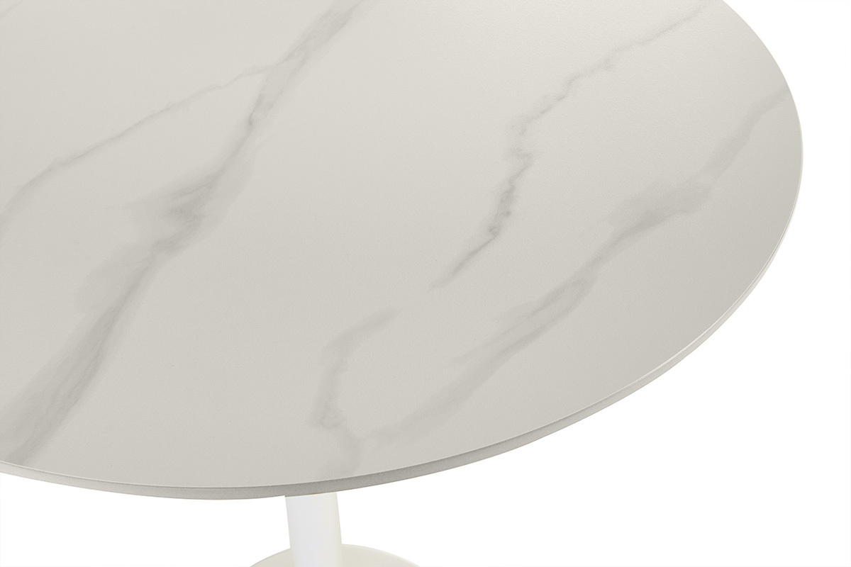 Table haute design ronde en c�ramique blanche et m�tal D80 cm MALOU