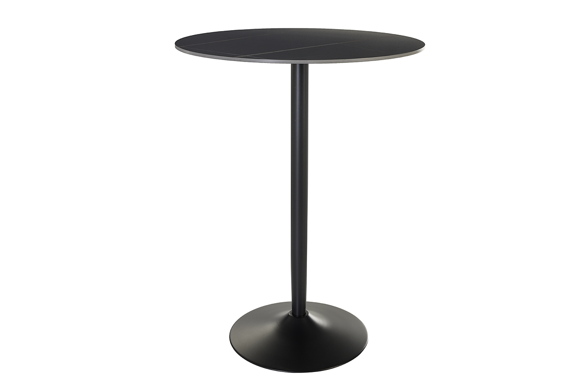 Table haute design ronde en c�ramique noire et m�tal D80 cm MALOU