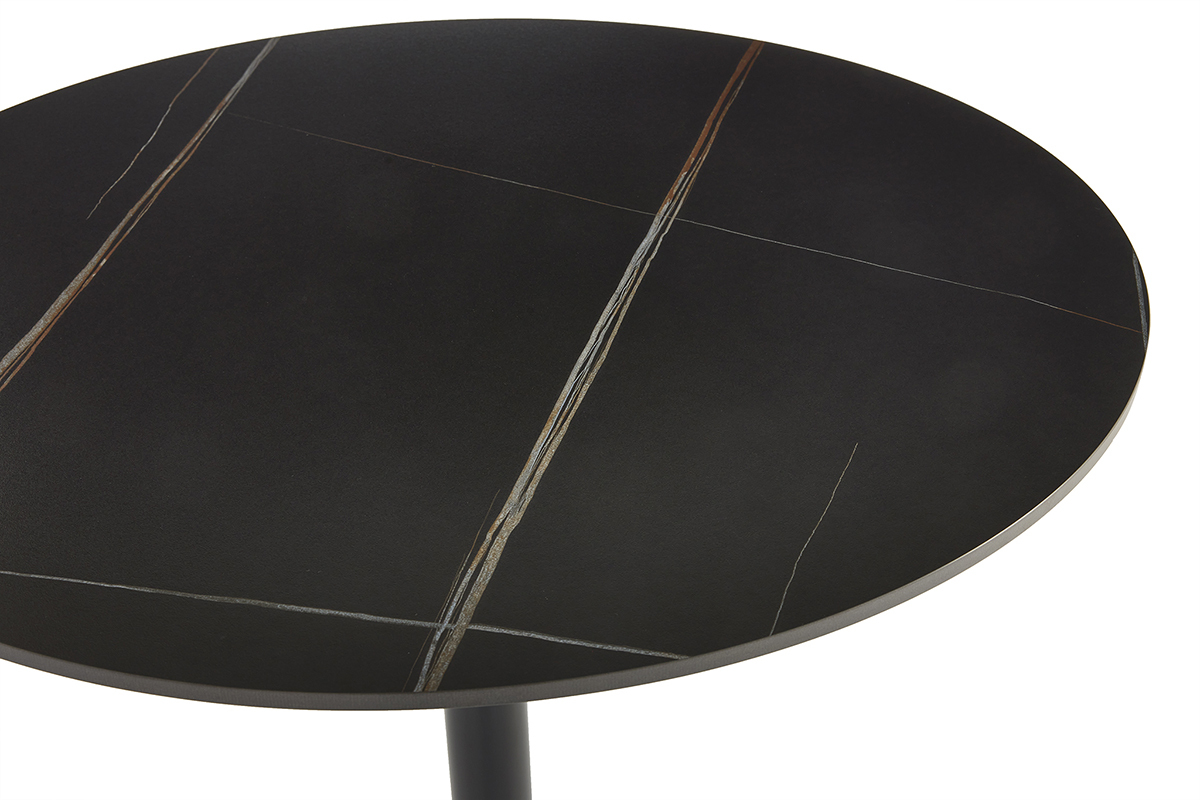 Table haute design ronde en c�ramique noire et m�tal D80 cm MALOU
