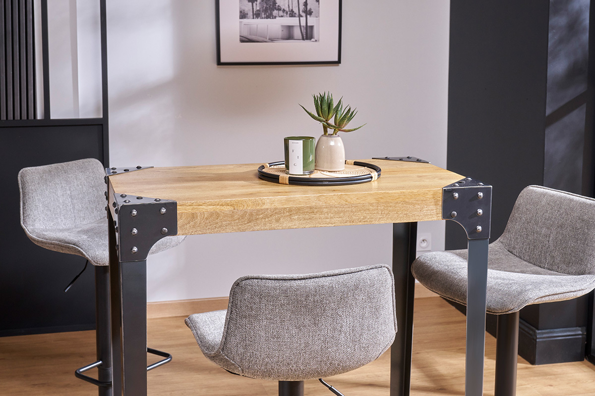Table haute industrielle carre en bois manguier massif et mtal  L88 cm MADISON