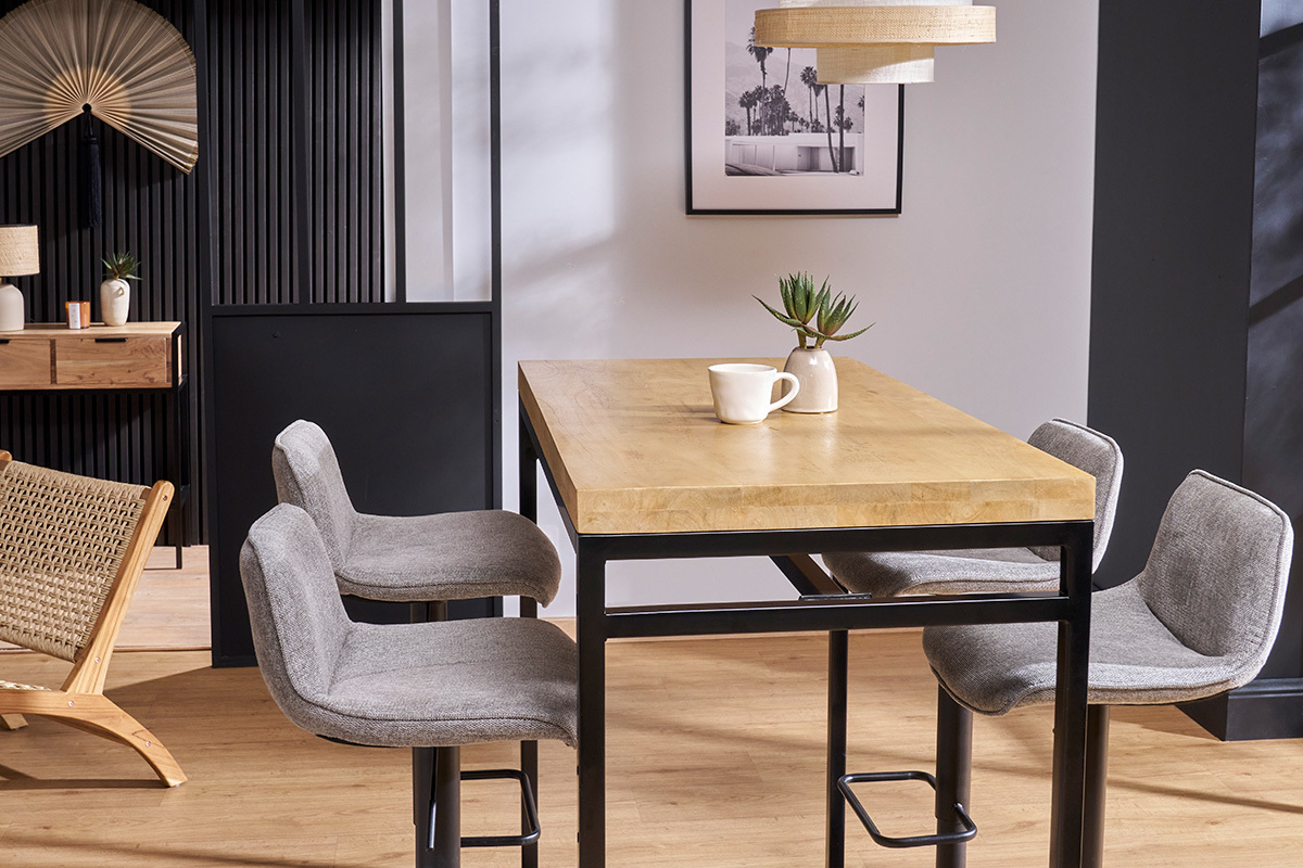 Table haute industrielle en bois manguier massif et mtal noir L115 cm YPSTER