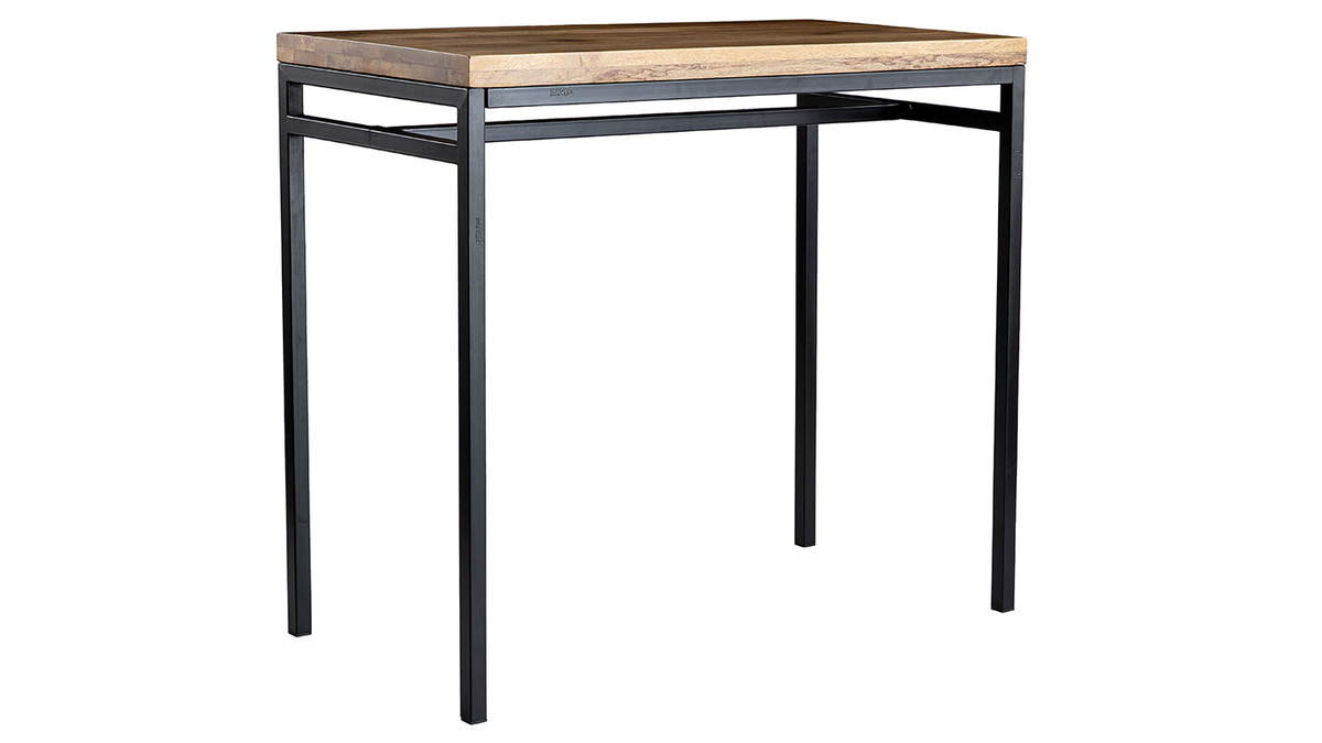 Table haute industrielle en manguier massif et mtal noir L115 cm YPSTER