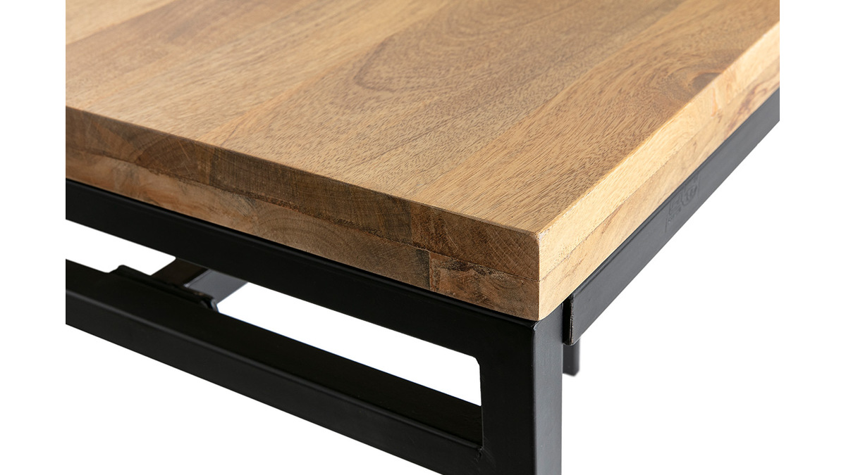 Table haute industrielle en manguier massif et mtal noir L115 cm YPSTER