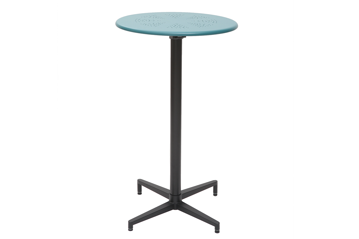 Table haute pliante ronde en m�tal bleu canard DOTS