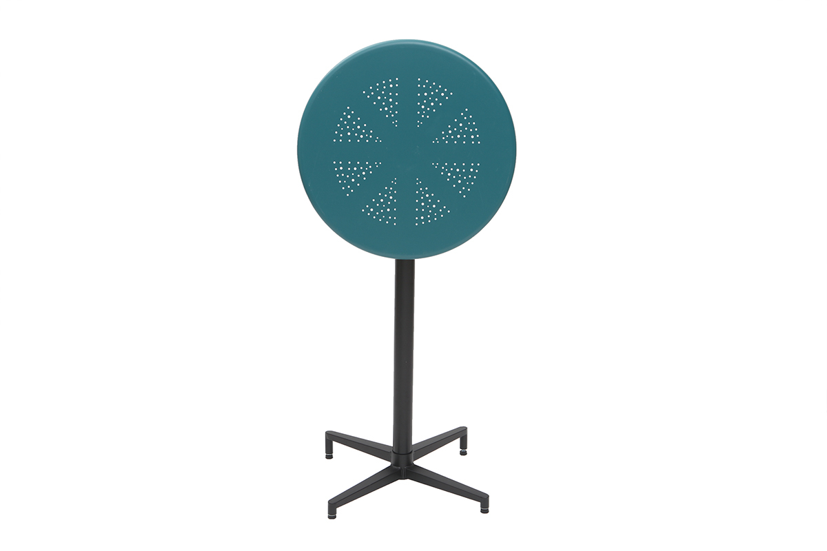 Table haute pliante ronde en m�tal bleu canard DOTS