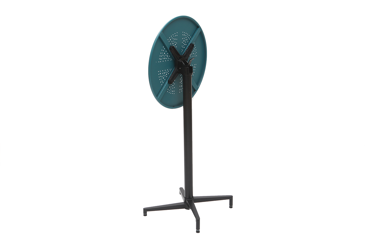Table haute pliante ronde en m�tal bleu canard DOTS