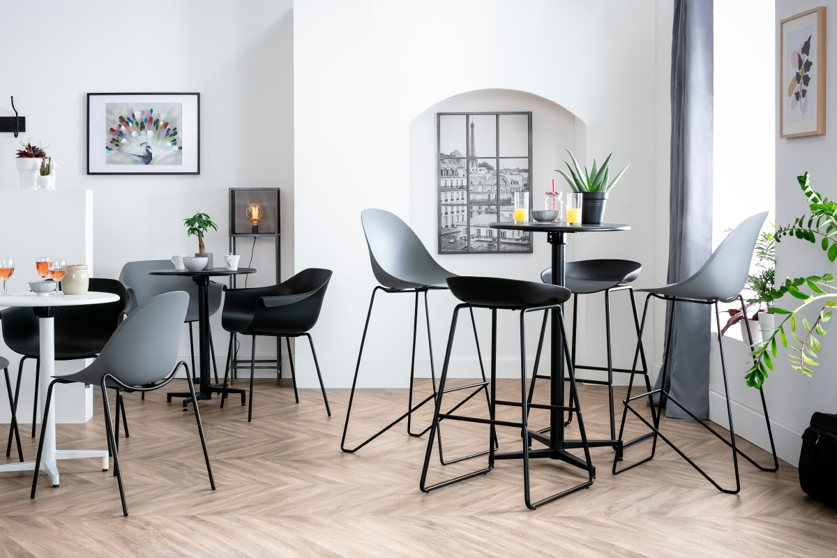 Table haute pliante ronde en m�tal noir DOTS