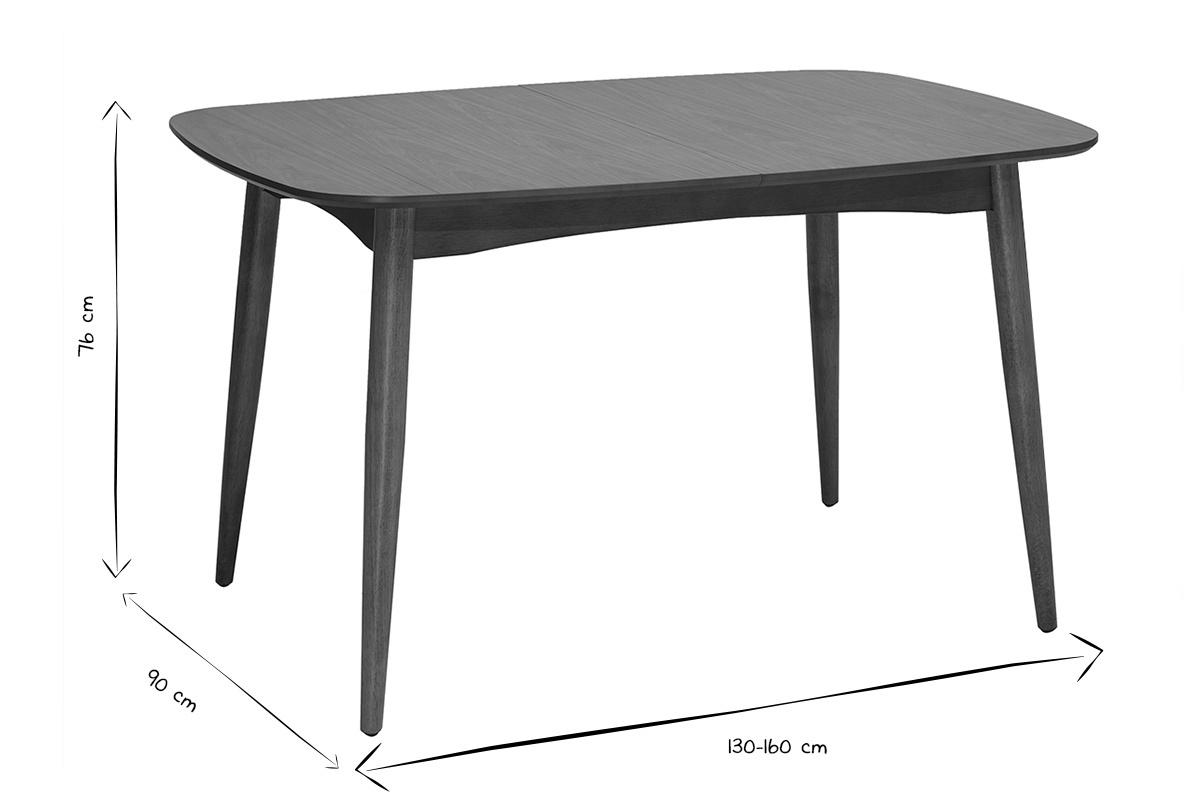 Table rectangulaire extensible avec rallonges int�gr�es en bois fonc� noyer L130-160 cm HELMA