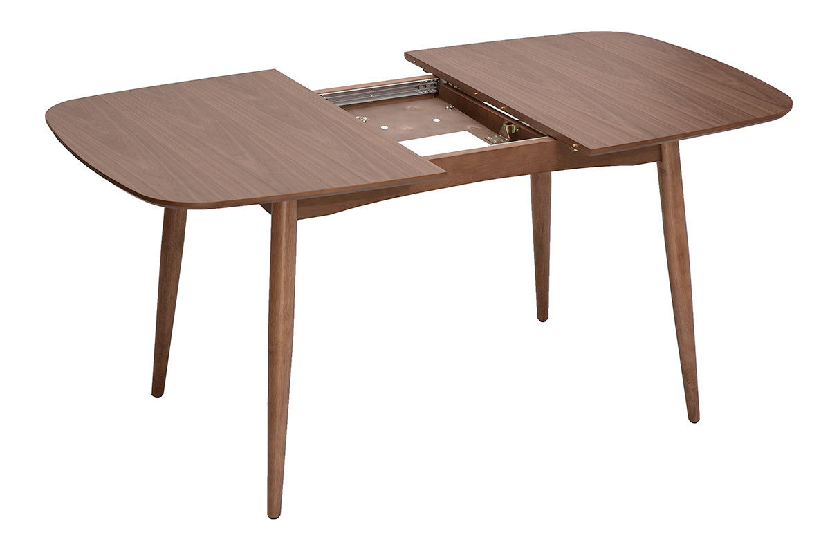 Table rectangulaire extensible avec rallonges int�gr�es en bois fonc� noyer L130-160 cm HELMA