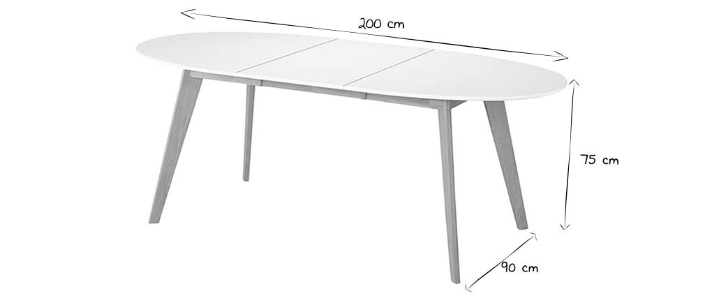 Table scandinave extensible ovale blanche et bois clair L150-200 cm LEENA
