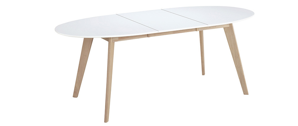 Table scandinave extensible ovale blanche et bois clair L150-200 cm LEENA