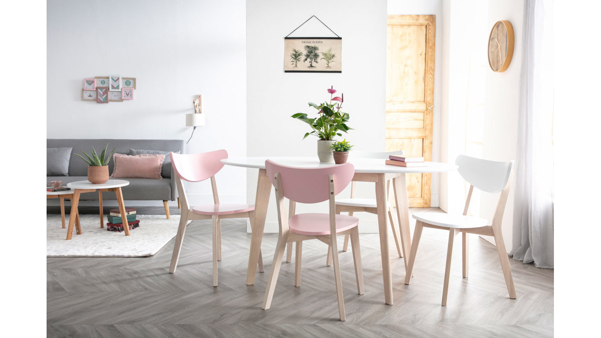 Table scandinave ovale blanche et bois clair L150 cm LEENA