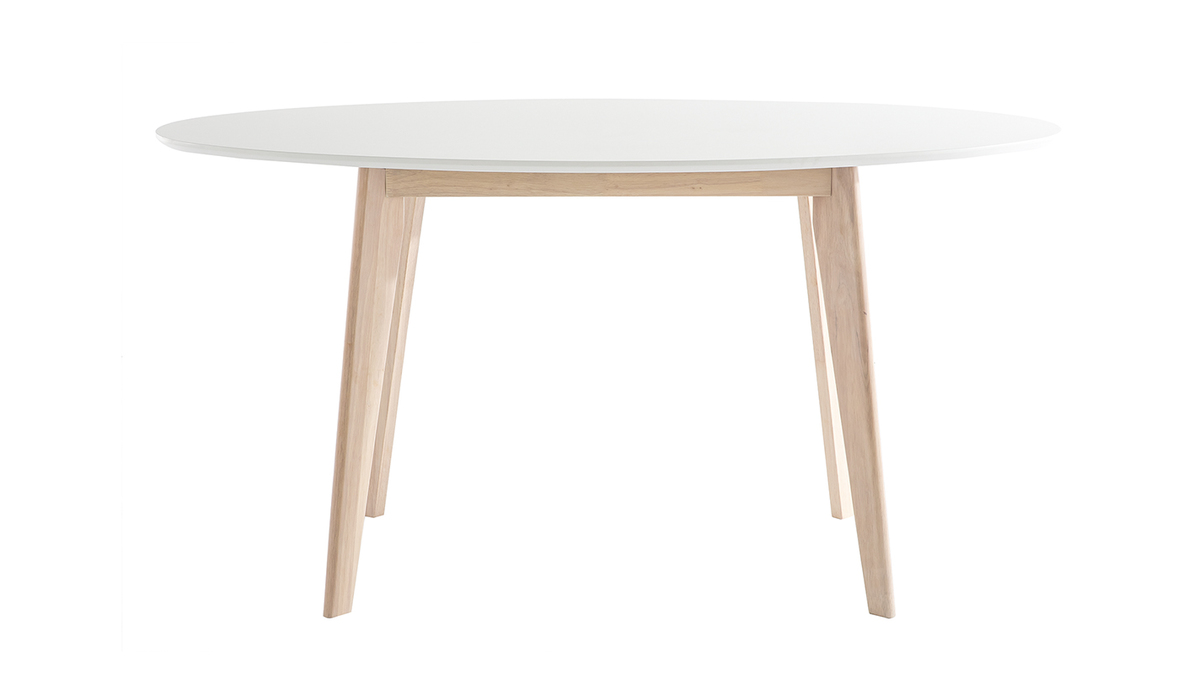 Table scandinave ovale blanche et bois clair L150 cm LEENA