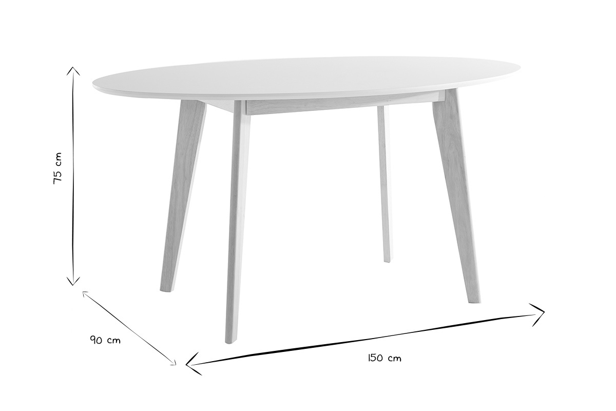 Table scandinave ovale blanche et bois clair L150 cm LEENA