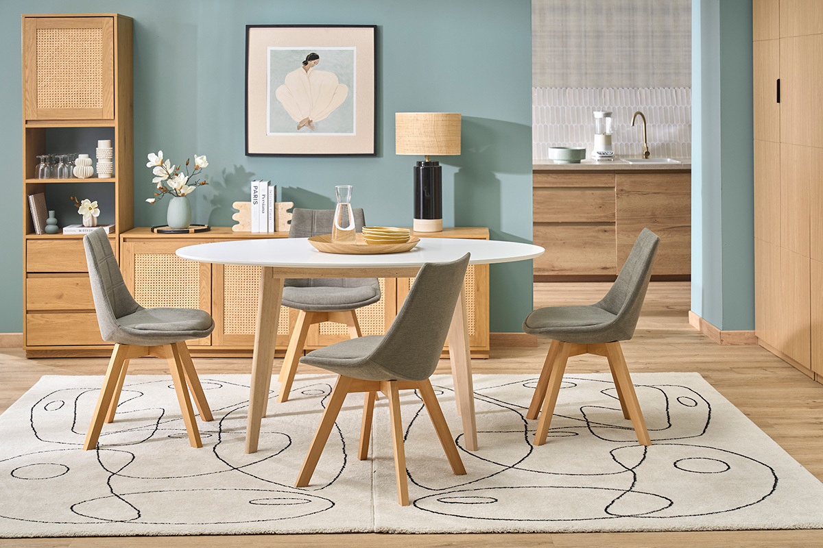 Table scandinave ovale blanche et bois clair L150 cm LEENA