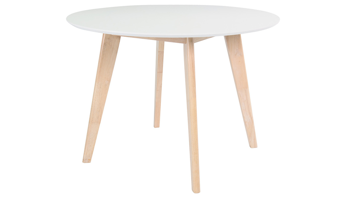 Table scandinave ronde blanc et bois D100 cm LEENA