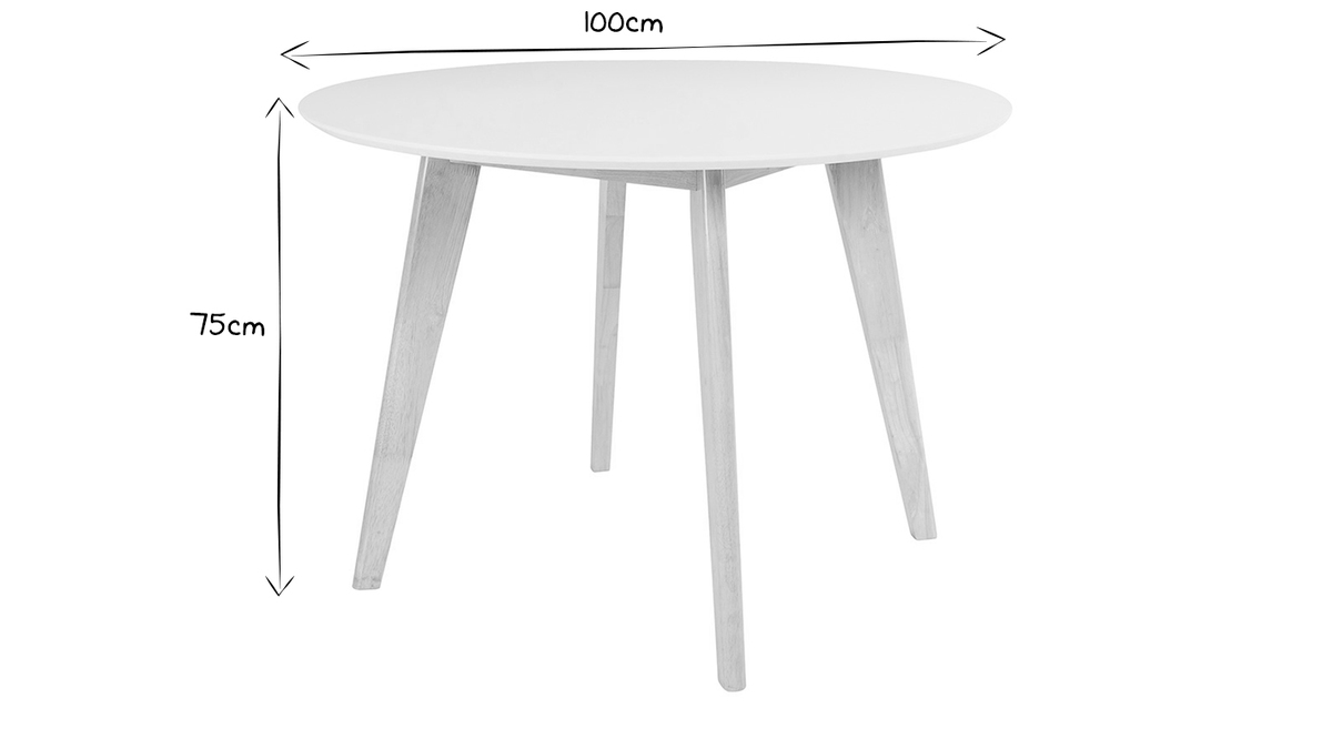 Table scandinave ronde blanc et bois D100 cm LEENA