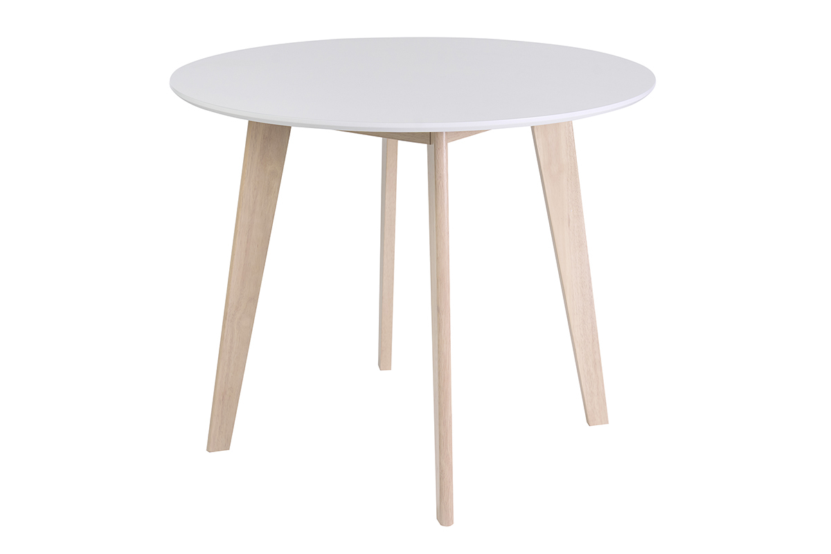 Table scandinave ronde blanc et bois D100 cm LEENA