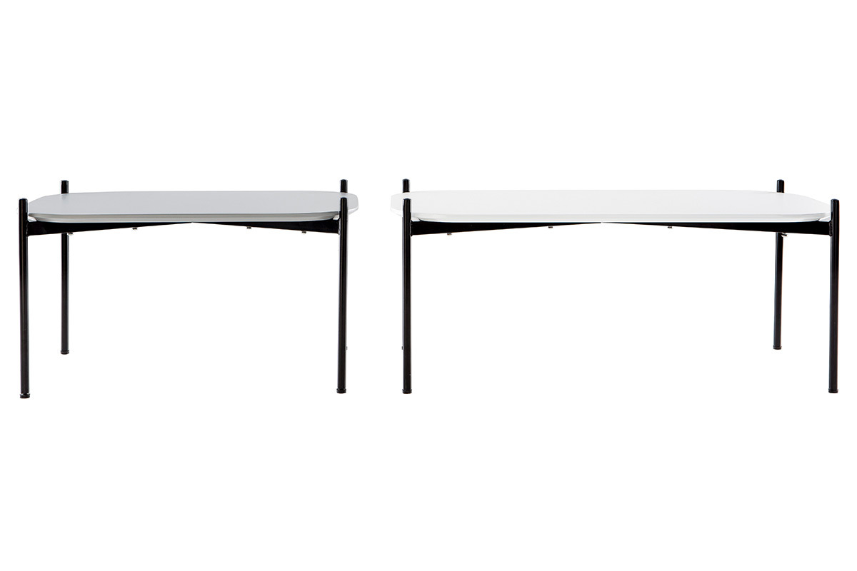 Tables basses design 100 et 75 cm blanc/gris pieds m�tal (lot de 2) SEGA