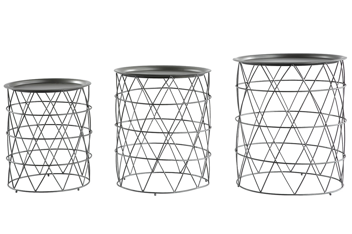 Tables basses gigognes avec plateaux amovibles en acier gris (lot de 3) TREKEN
