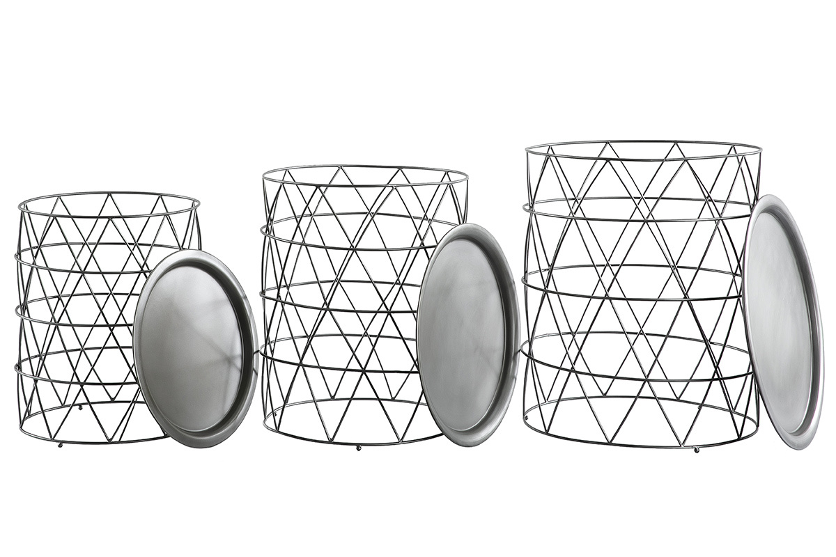 Tables basses gigognes avec plateaux amovibles en acier gris (lot de 3) TREKEN