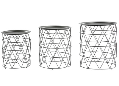 Tables basses gigognes avec plateaux amovibles en acier gris (lot de 3) TREKEN