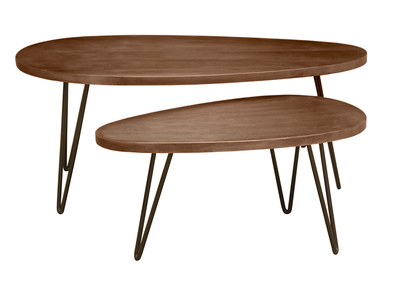 Tables basses gigognes bois fonc&eacute; manguier massif et m&eacute;tal noir (lot de 2) VIBES