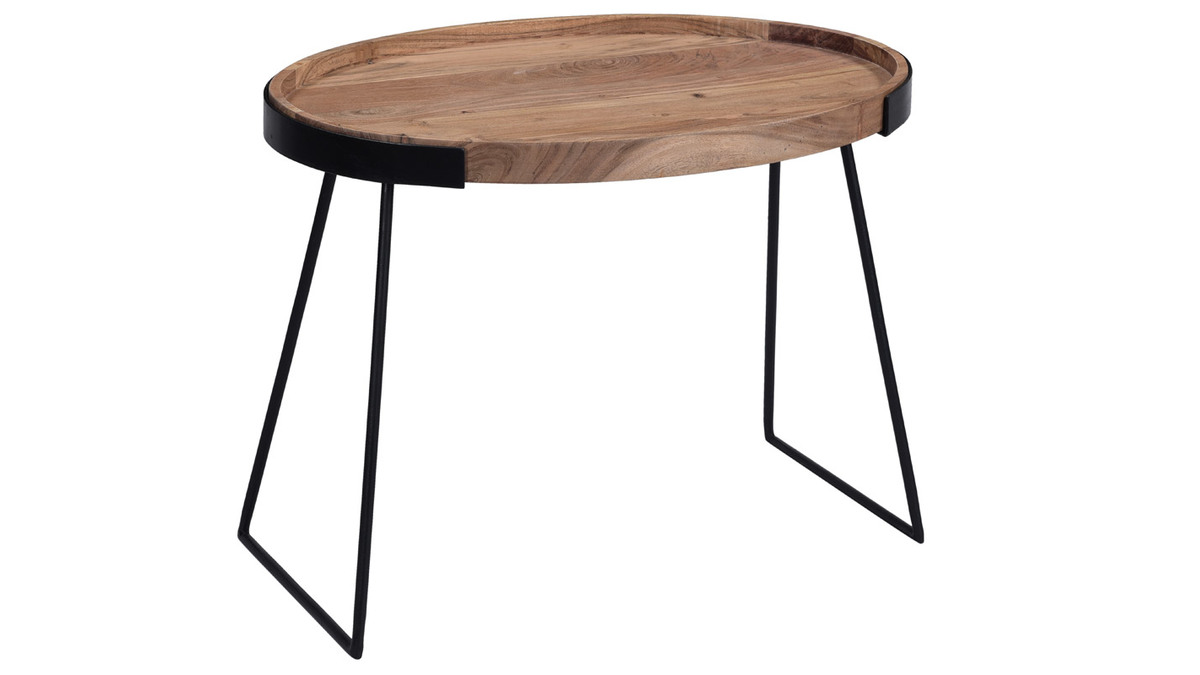 Tables basses gigognes bois massif et mtal noir (lot de 2) ELAVO