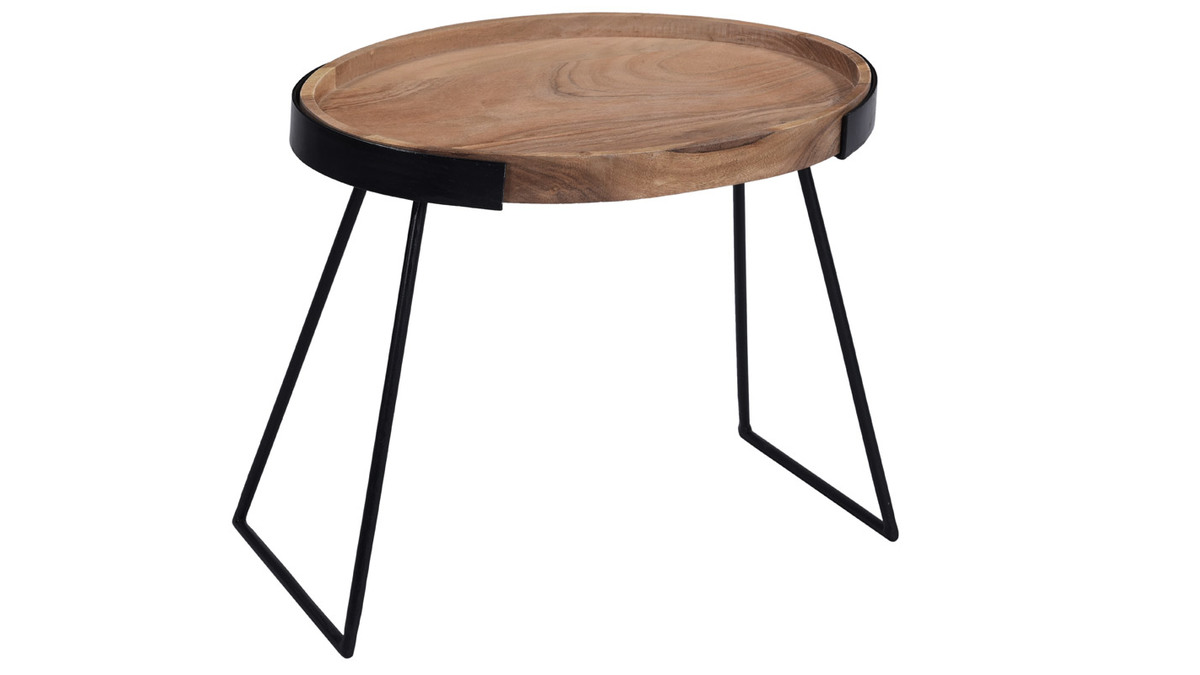 Tables basses gigognes bois massif et mtal noir (lot de 2) ELAVO