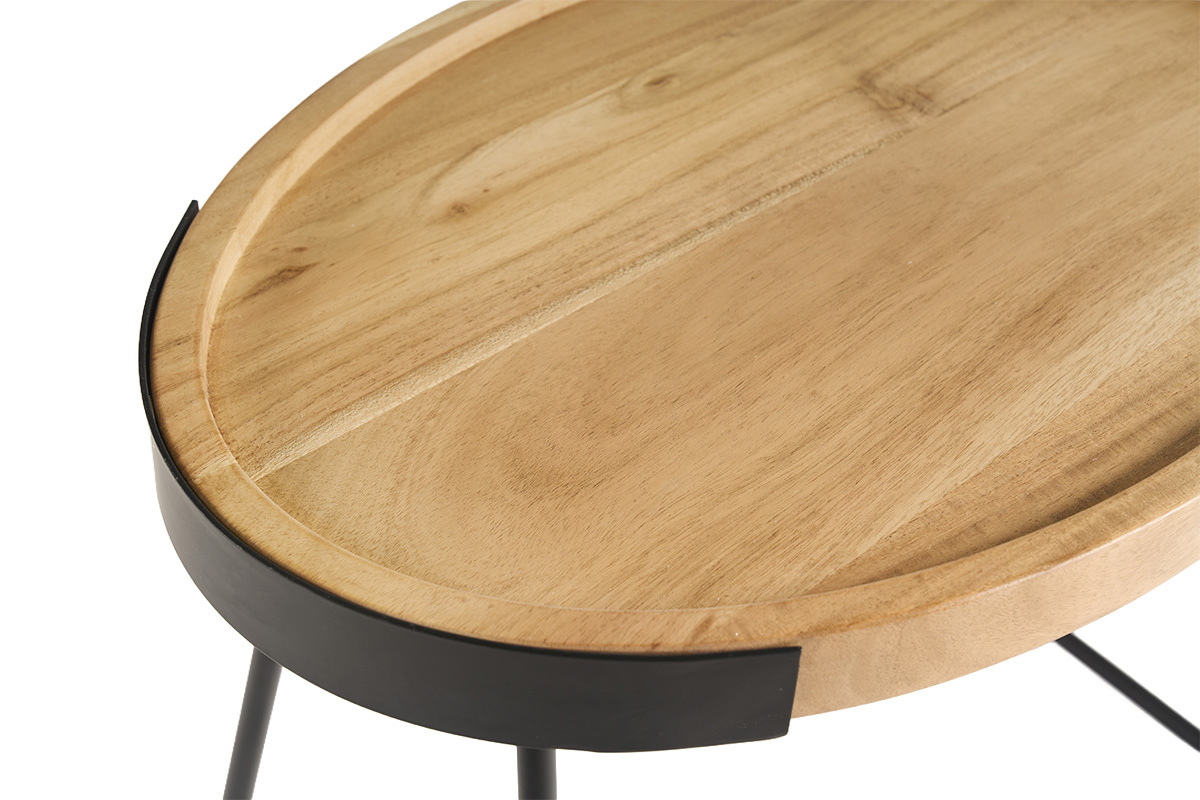 Tables basses gigognes bois massif et m�tal noir (lot de 2) ELAVO