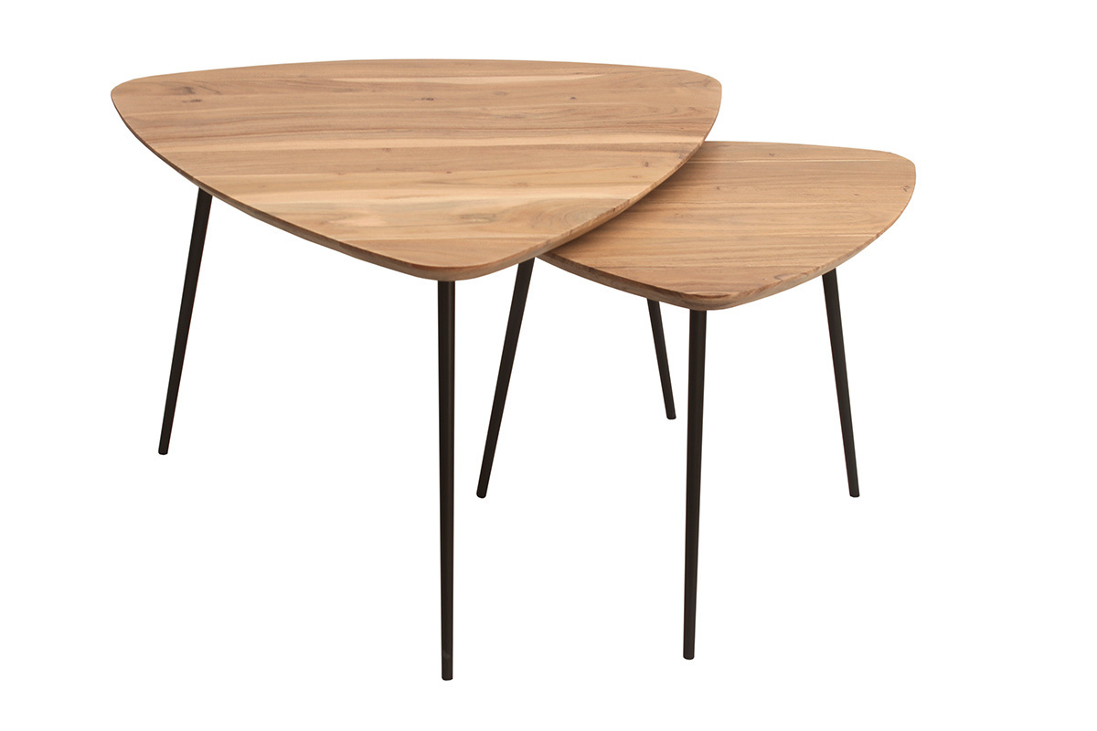 Tables basses gigognes bois massif et mtal noir (lot de 2) STONES