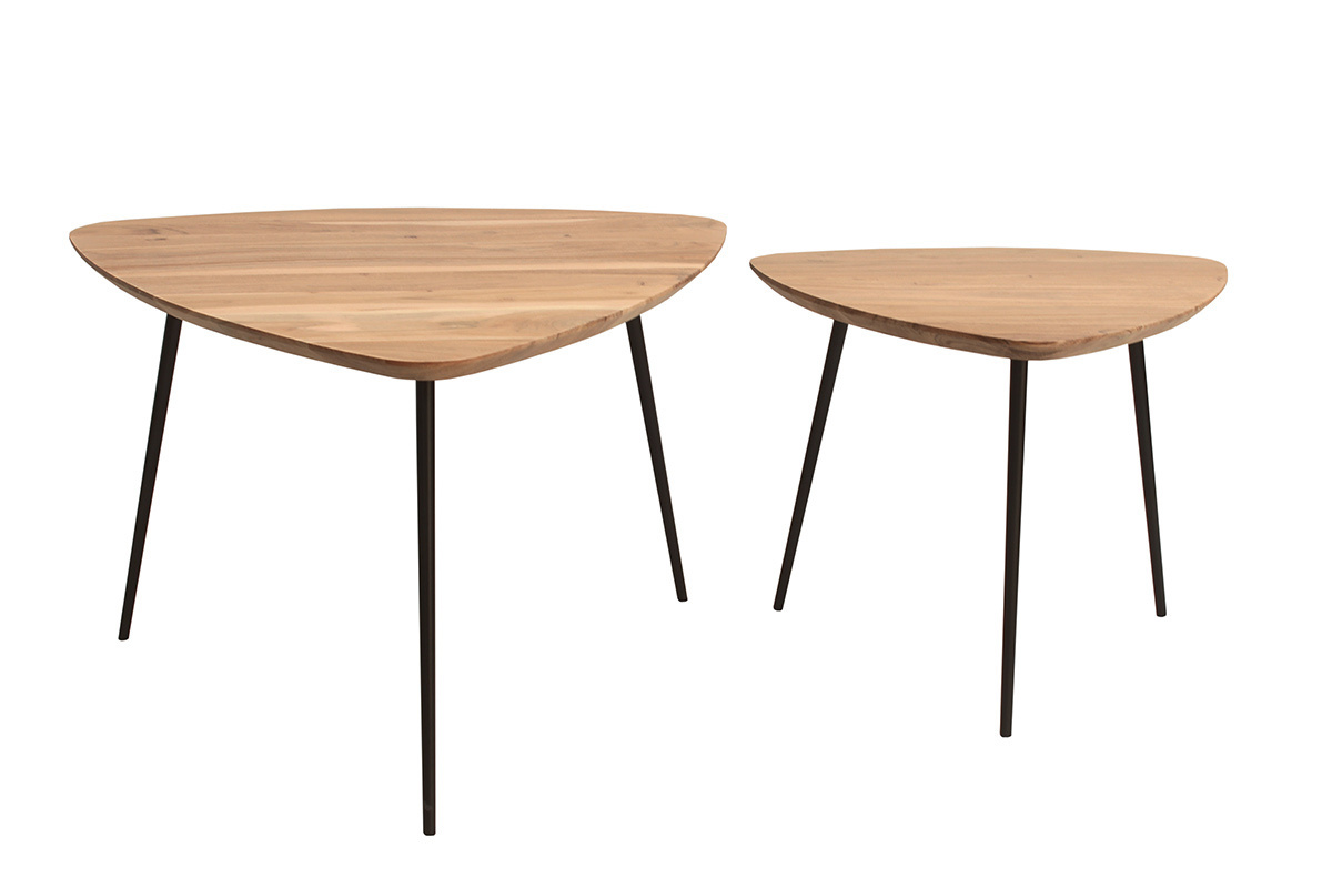 Tables basses gigognes bois massif et mtal noir (lot de 2) STONES