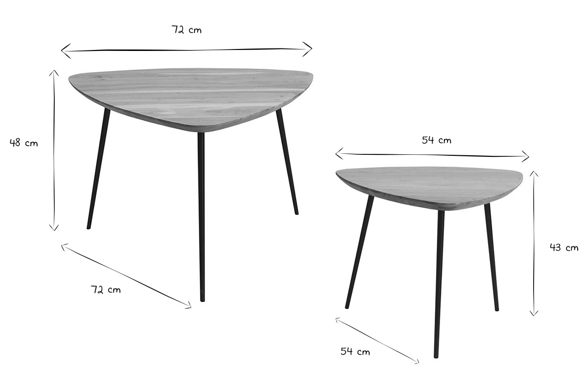 Tables basses gigognes bois massif et mtal noir (lot de 2) STONES