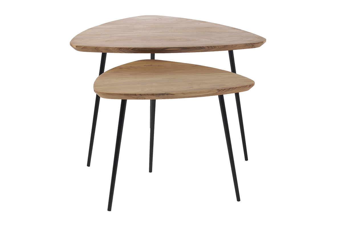 Tables basses gigognes bois massif et mtal noir (lot de 2) STONES