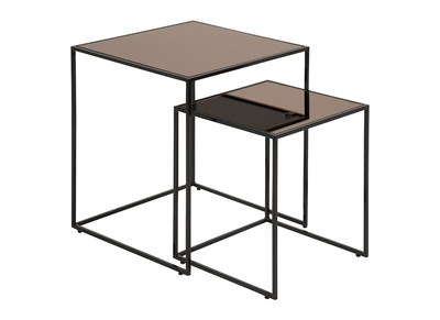 Tables basses gigognes carr&eacute;es bronze et verre fum&eacute; (lot de 2) POMPEI