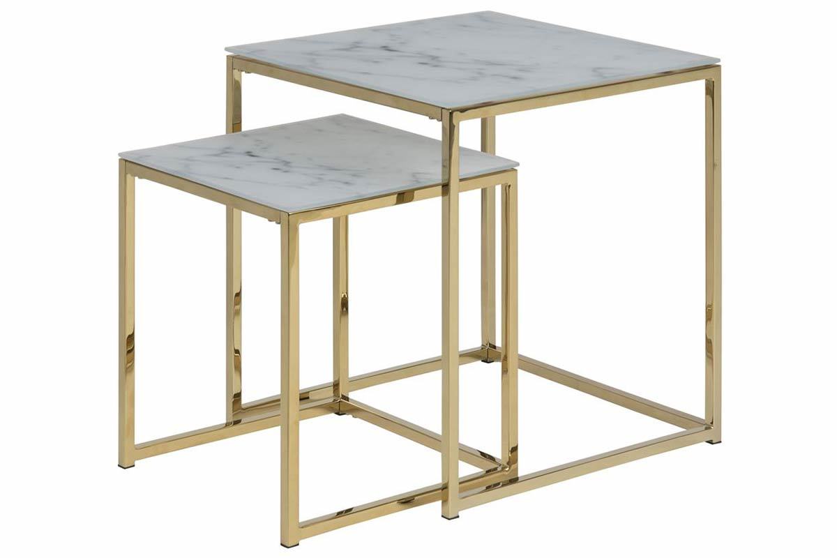 Tables basses gigognes carres effet marbre et pieds mtal SILAS