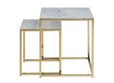 Tables basses gigognes carr&eacute;es effet marbre et pieds m&eacute;tal SILAS