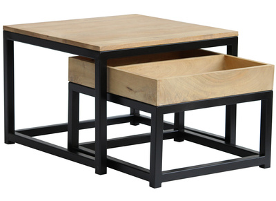 Tables basses gigognes carr&eacute;es en manguier et m&eacute;tal (lot de 2) FACTORY