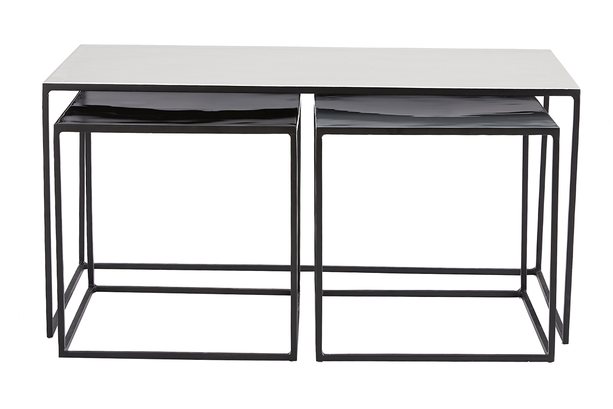Tables basses gigognes design blanc, gris et noir (lot de 3) FIDO