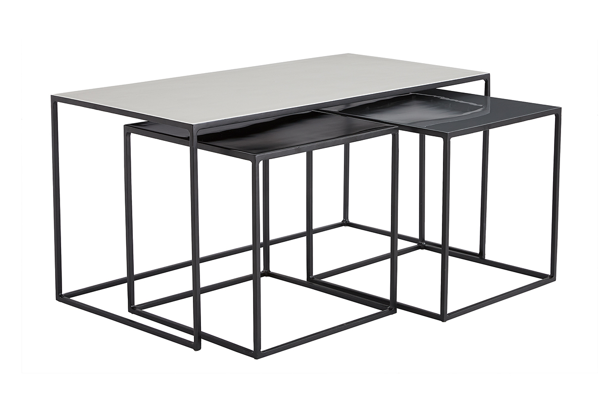 Tables basses gigognes design blanc, gris et noir (lot de 3) FIDO
