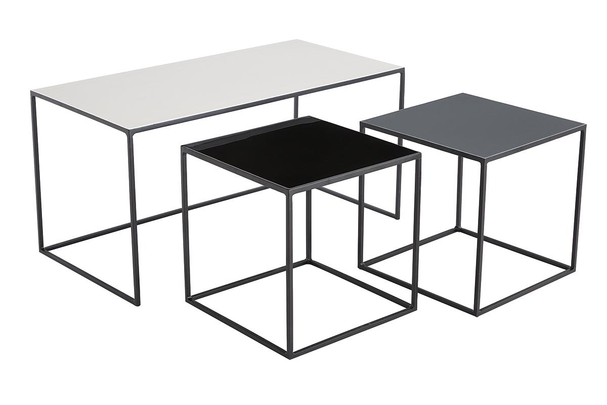 Tables basses gigognes design blanc, gris et noir (lot de 3) FIDO