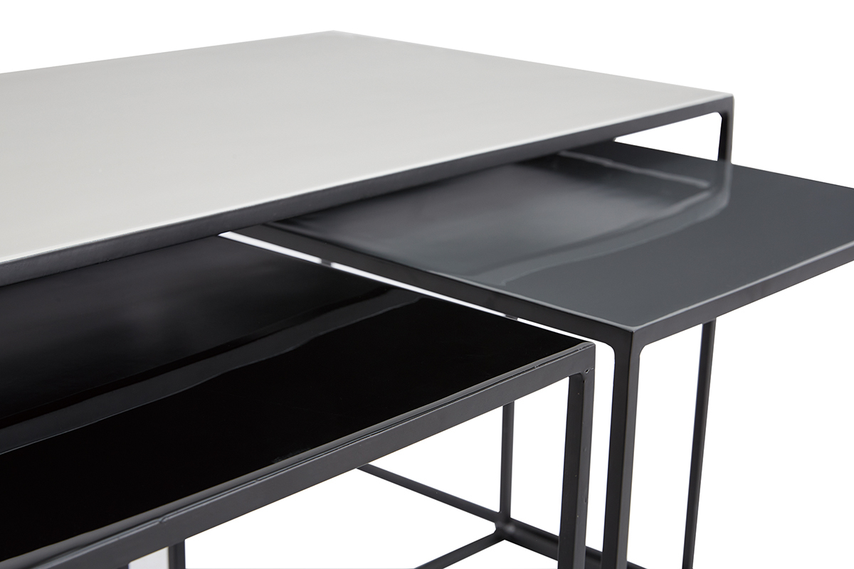 Tables basses gigognes design blanc, gris et noir (lot de 3) FIDO