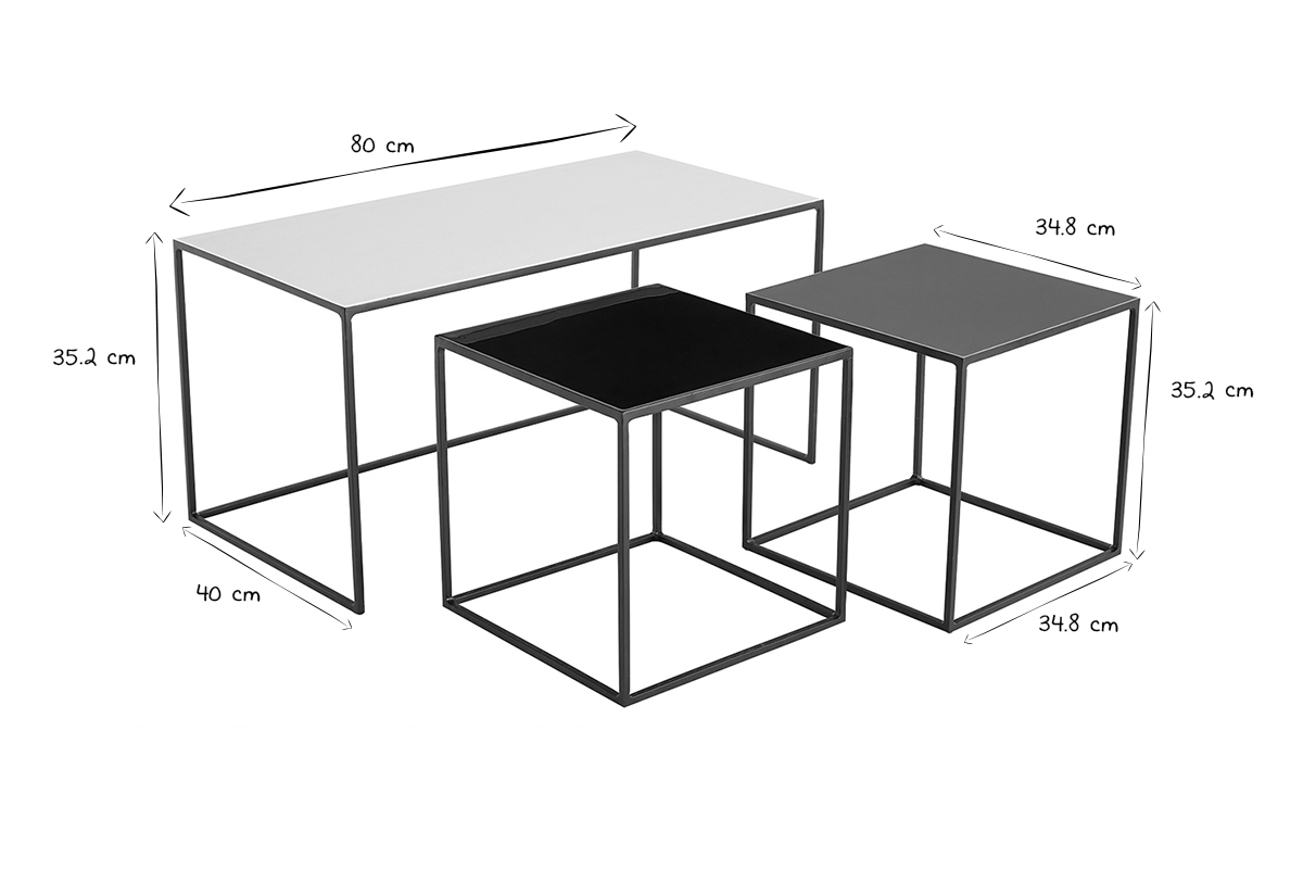 Tables basses gigognes design blanc, gris et noir (lot de 3) FIDO