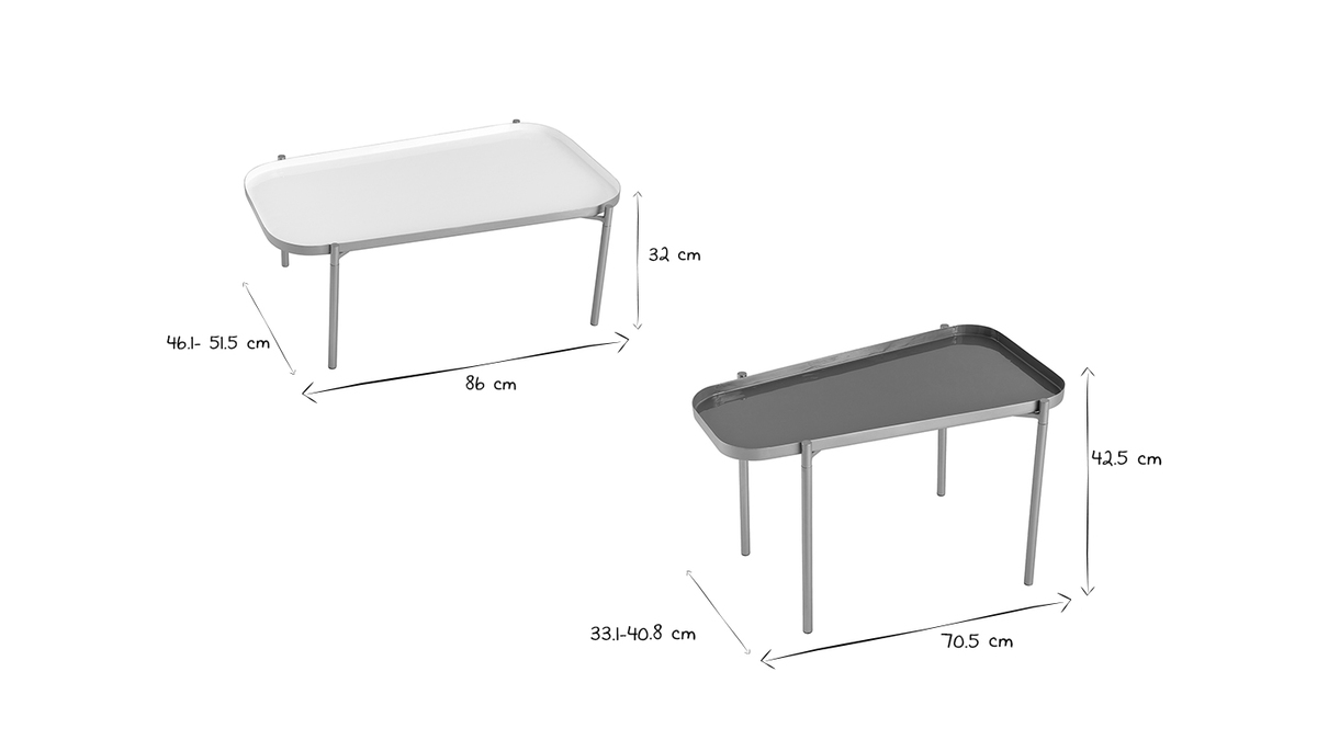 Tables basses gigognes design laques blanc, gris et dor (lot de 2) ZURIA