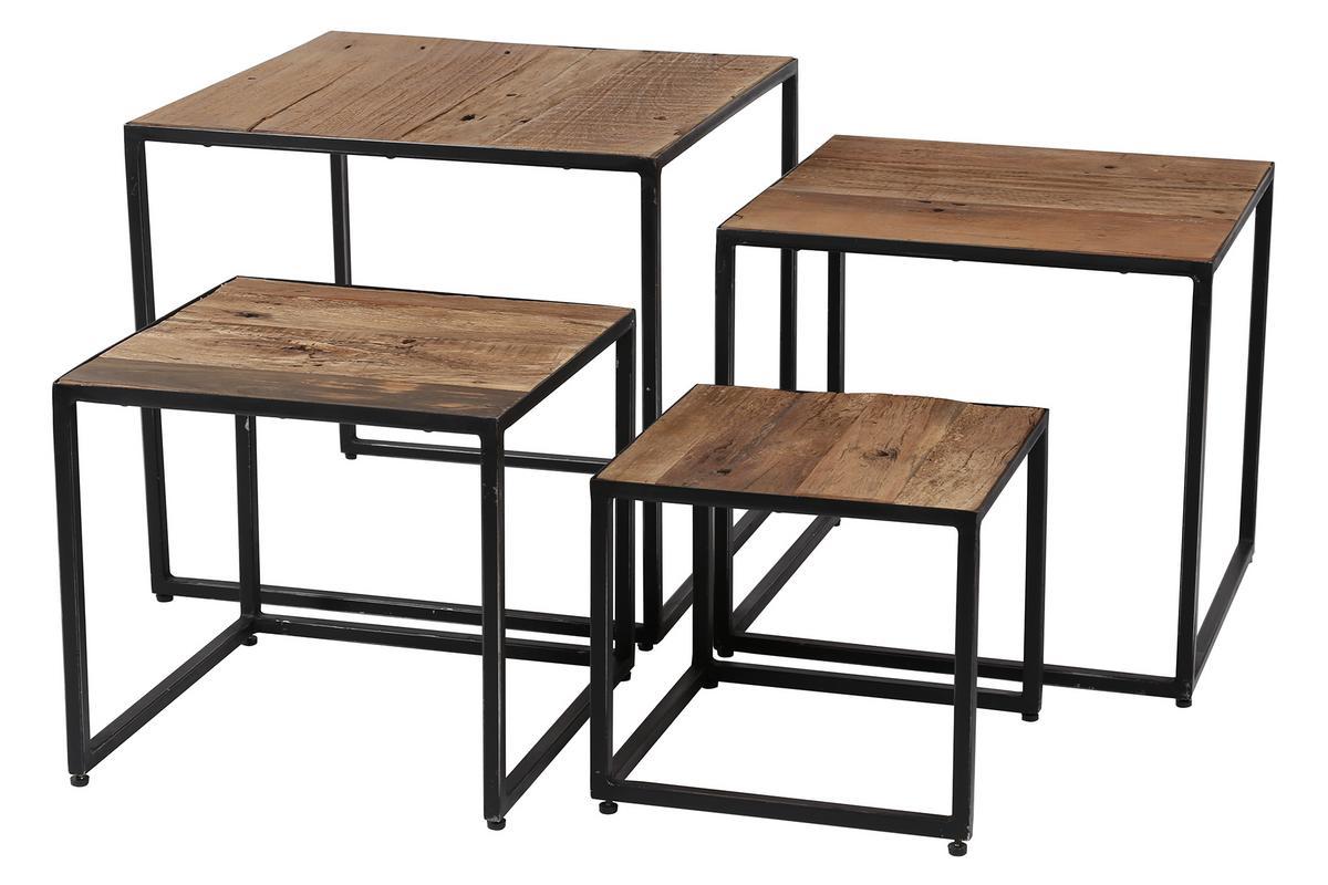 Tables basses gigognes en bois recycl� et acier (lot de 4) HINDI
