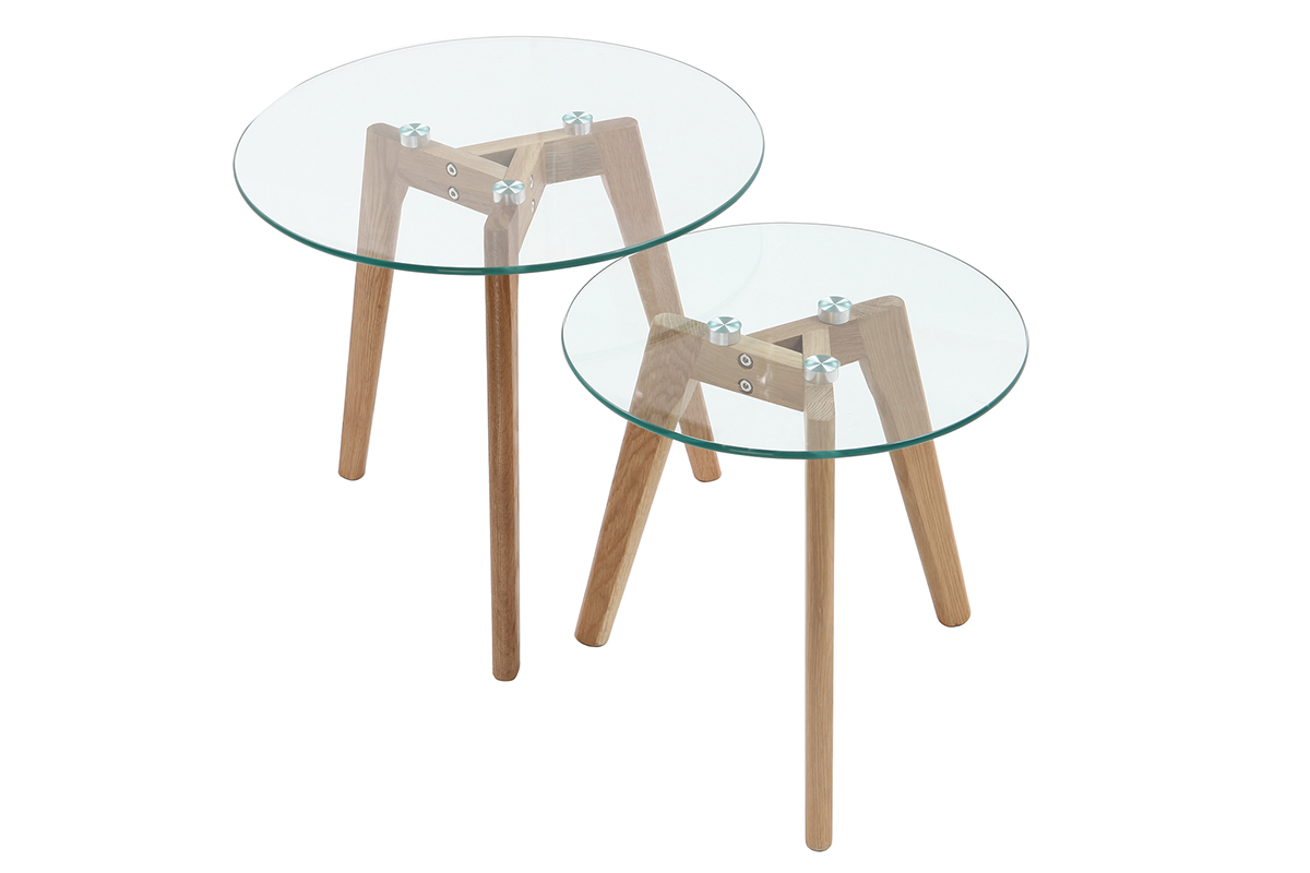 Tables basses gigognes en chne et verre (lot de 2) DAVOS