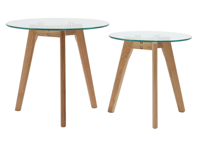 Tables basses gigognes en chêne et verre lot de 2 DAVOS - Tables basses gigognes en chêne et verre lot de 2 DAVOS