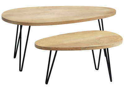 Tables basses gigognes en manguier massif et m&eacute;tal (lot de 2) VIBES